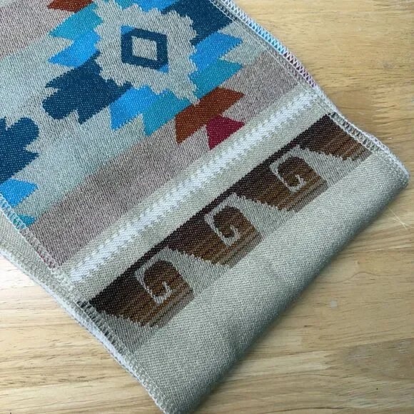 Southwestern Style Fringed Scarf 8”x33”Geometric Zapotec Style Soft - Picture 7 of 11